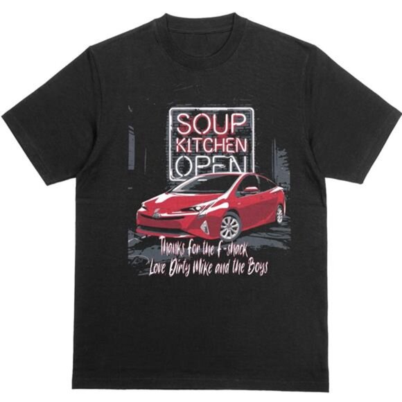 The Other Guys Movie Soup Kitchen Dirty Mike and the Boys T-shirt Red Prius Fun - Picture 2 of 3